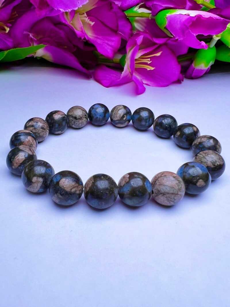 Blue Liberite Quesera Stone Round Beaded Bracelet 12 MM Stretch Bracelet - Image 2