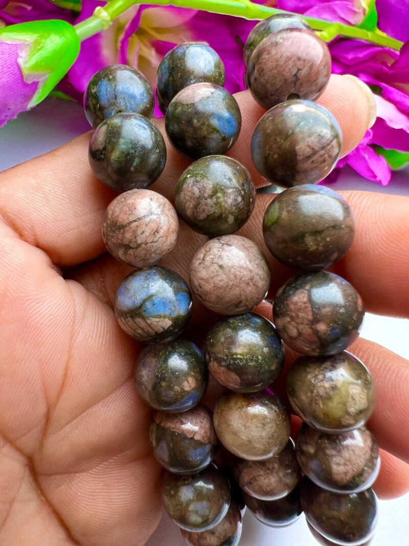 Blue Liberite Quesera Stone Round Beaded Bracelet 12 MM Stretch Bracelet - Image 3