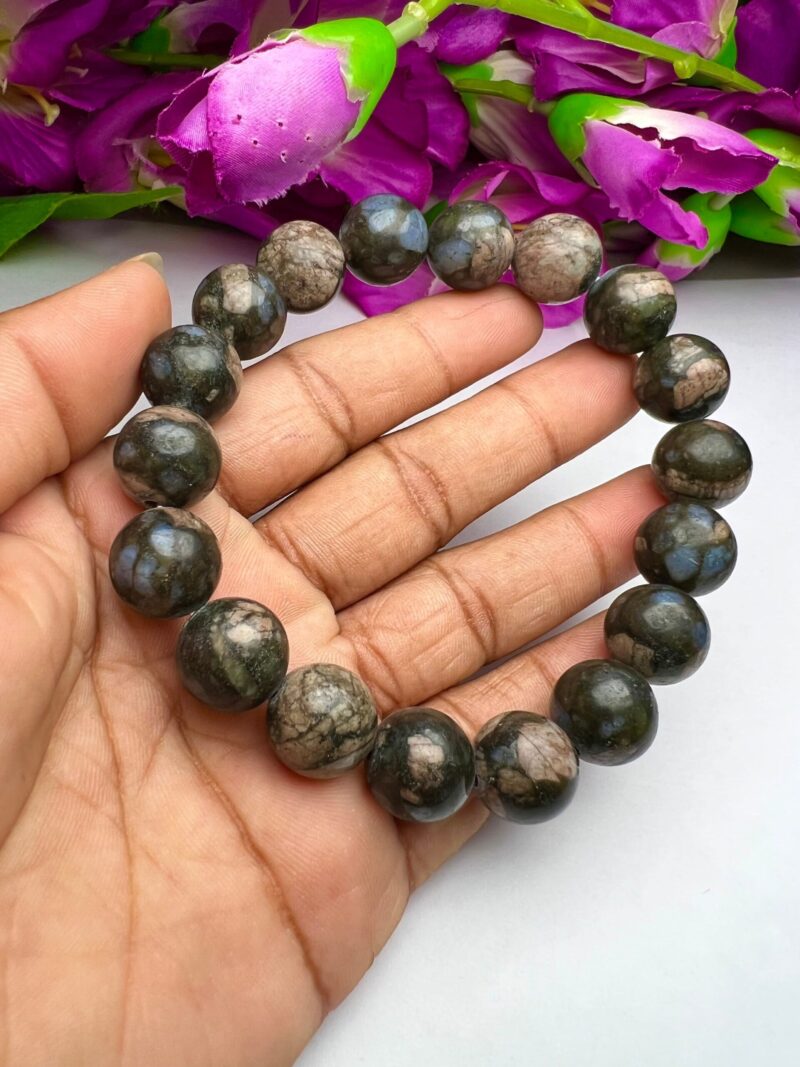 Blue Liberite Quesera Stone Round Beaded Bracelet 12 MM Stretch Bracelet - Image 4
