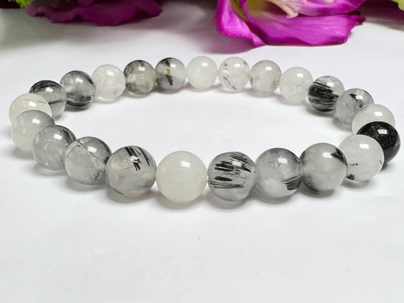 CROWN CHAKRA Opalite, Black Rutilated Quartz, Amethyst Gemstone bracelet Set 8 mm Pack Align, Open, Balance, Meditation, Gift for All - Image 4