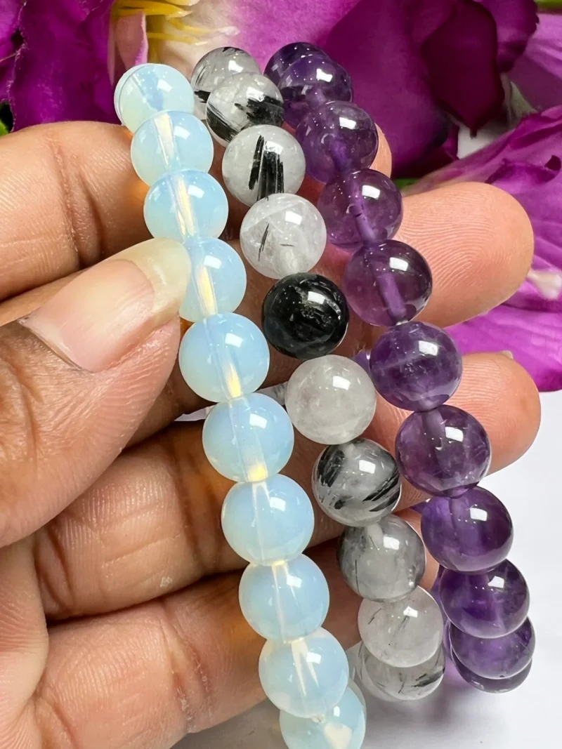 CROWN CHAKRA Opalite, Black Rutilated Quartz, Amethyst Gemstone bracelet Set 8 mm Pack Align, Open, Balance, Meditation, Gift for All - Image 7