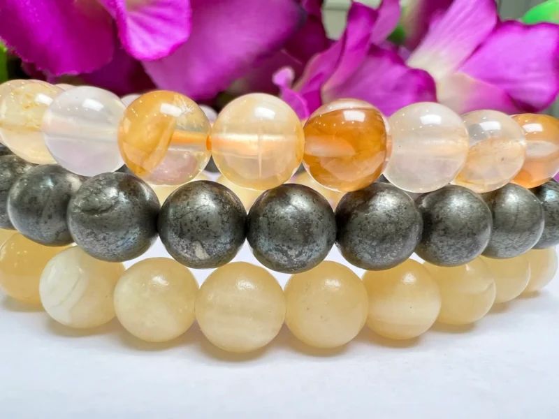 SOLAR PLEXUS CHAKRA Pyrite ,Yellow Calcite, Yellow Danburite Gemstone bracelet Set 8 mm Pack Align, Open, Balance, Meditation, Gift for All - Image 8