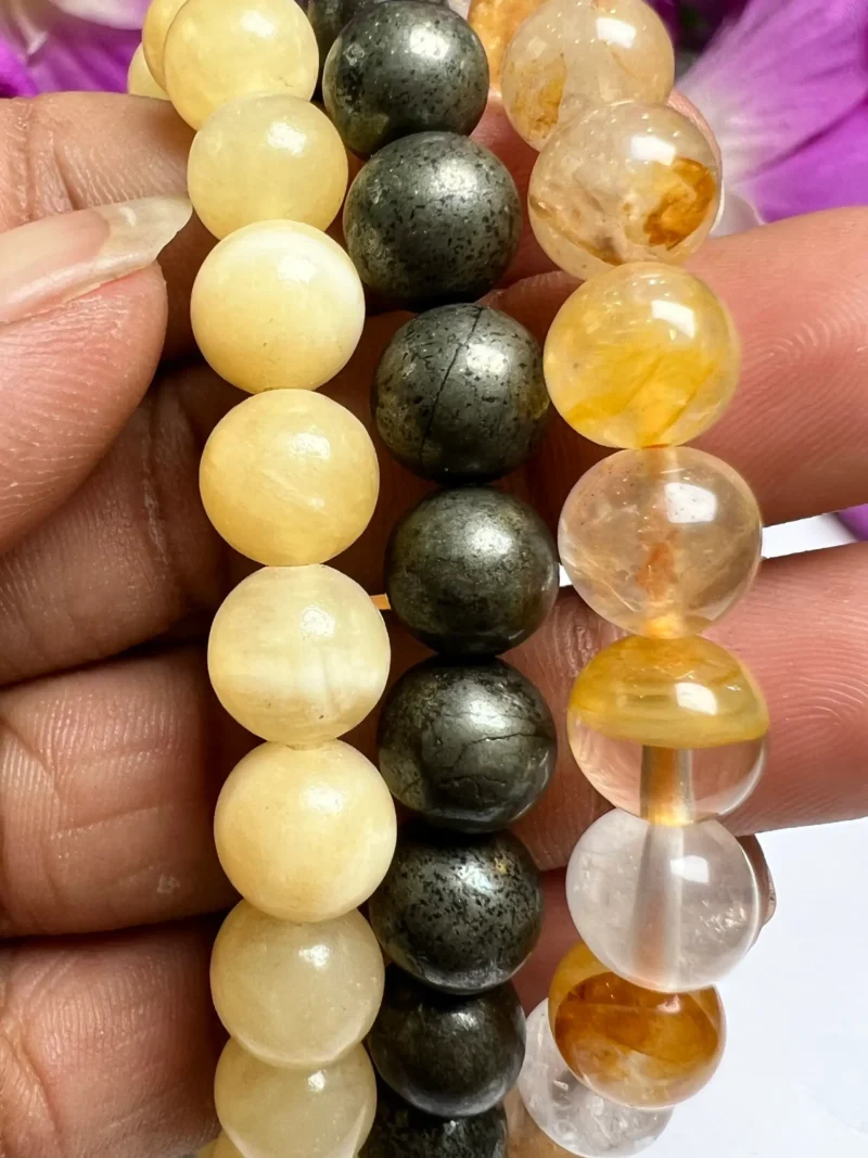 SOLAR PLEXUS CHAKRA Pyrite ,Yellow Calcite, Yellow Danburite Gemstone bracelet Set 8 mm Pack Align, Open, Balance, Meditation, Gift for All - Image 9