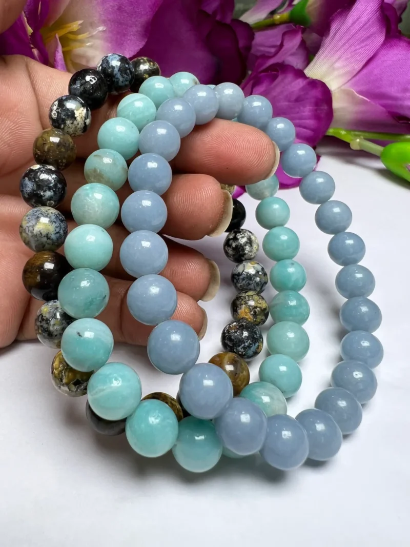 Green Aventurine Stone All Chakras Rectangle Beaded Bracelet 25 MM Stretch Bracelet  Size 25 mm - Image 7