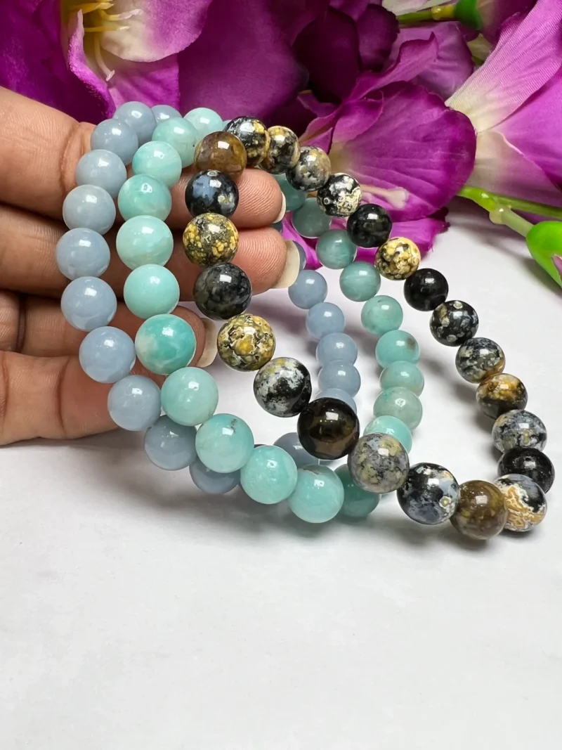 Green Aventurine Stone All Chakras Rectangle Beaded Bracelet 25 MM Stretch Bracelet  Size 25 mm - Image 8