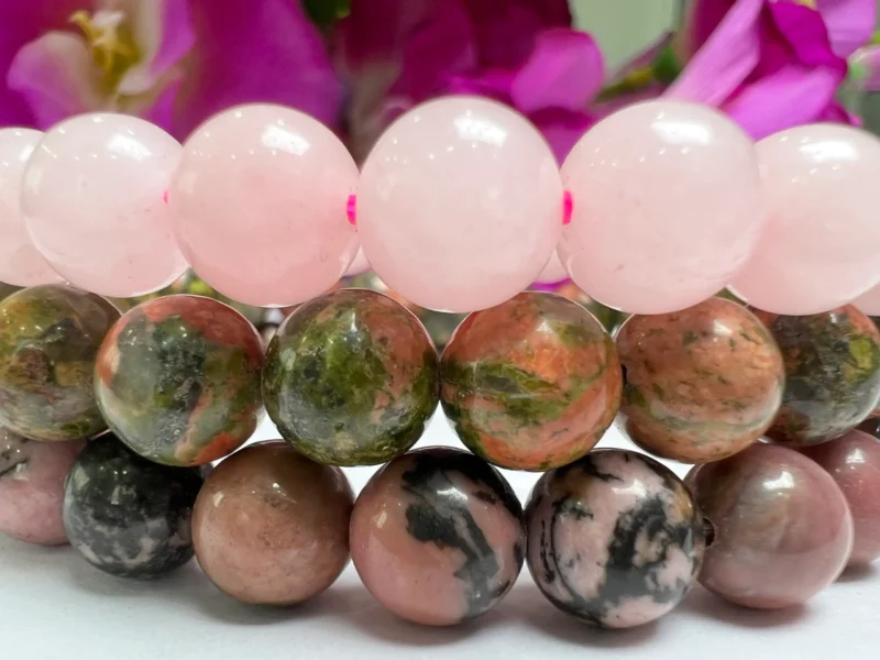 HEART CHAKRA Rhodonite , Unakite, Rose Quartz Gemstone bracelet Set 8 mm Pack Align, Open, Balance, Meditation, Gift for All - Image 4