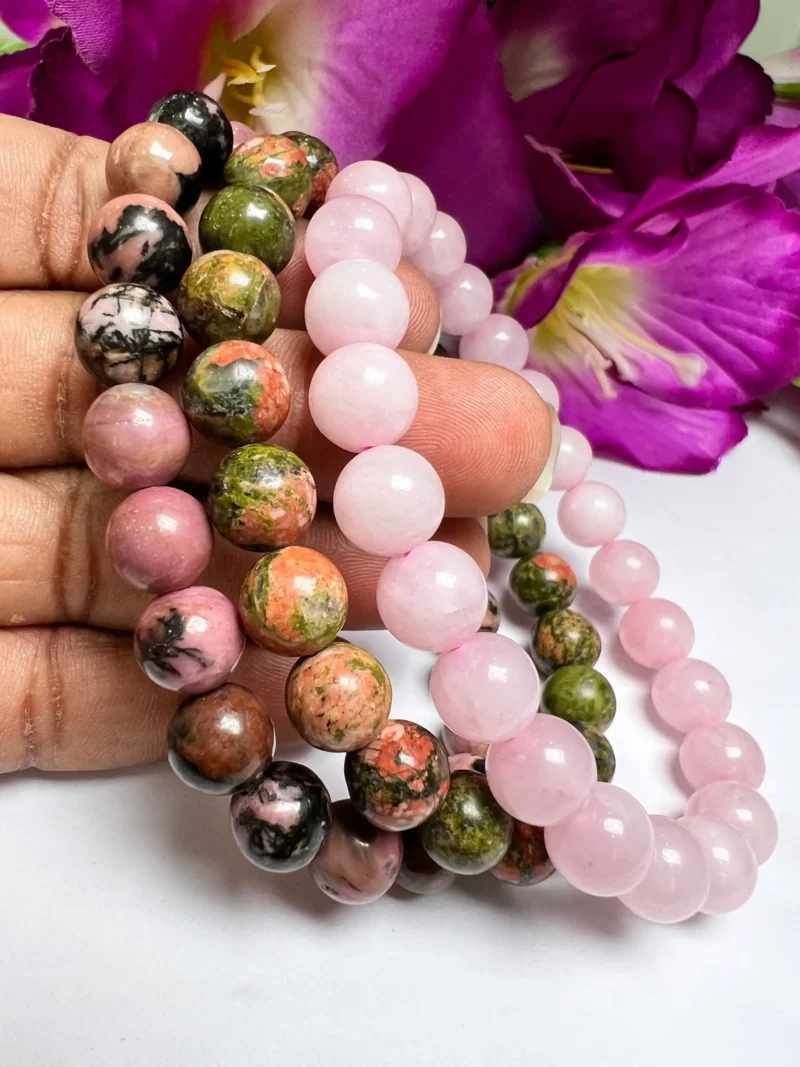 HEART CHAKRA Rhodonite , Unakite, Rose Quartz Gemstone bracelet Set 8 mm Pack Align, Open, Balance, Meditation, Gift for All - Image 7
