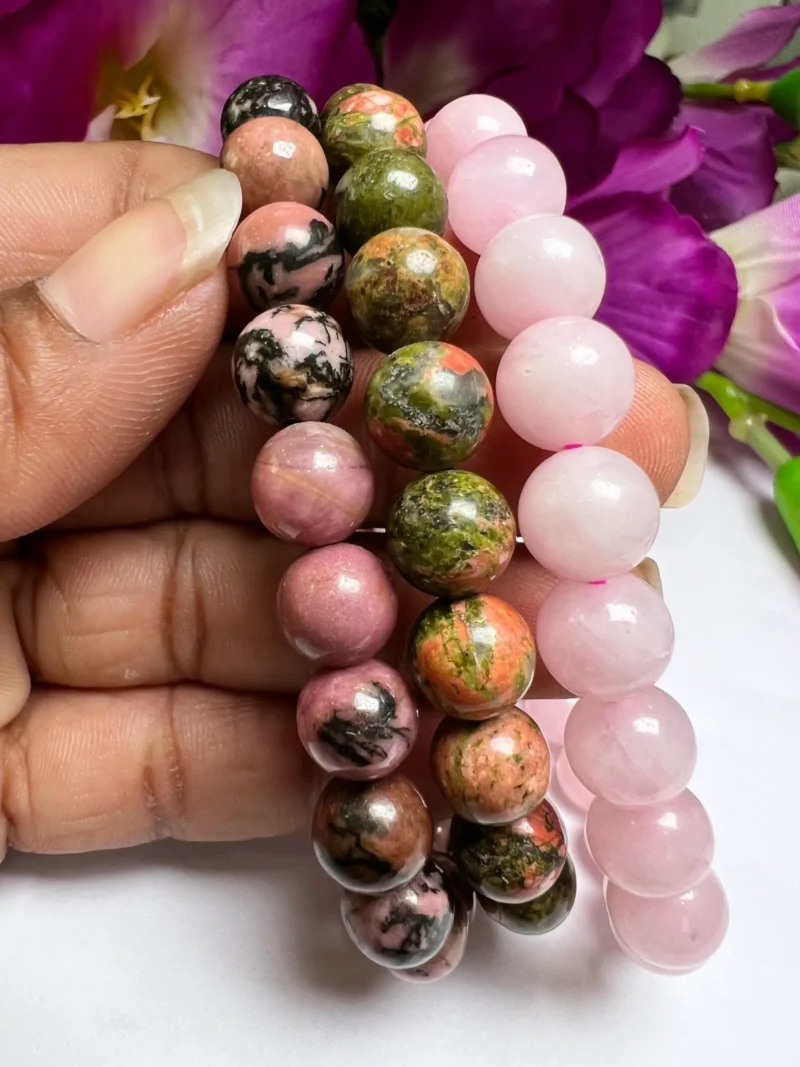 HEART CHAKRA Rhodonite , Unakite, Rose Quartz Gemstone bracelet Set 8 mm Pack Align, Open, Balance, Meditation, Gift for All - Image 8