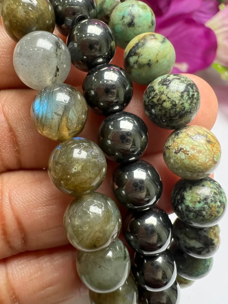 AQUARIUS Bracelet Labradorite , Hematite , African Turquoise Pack Zodiac Horoscope Astrology January February Birthday Set 7.5 inch 8mm - Image 8