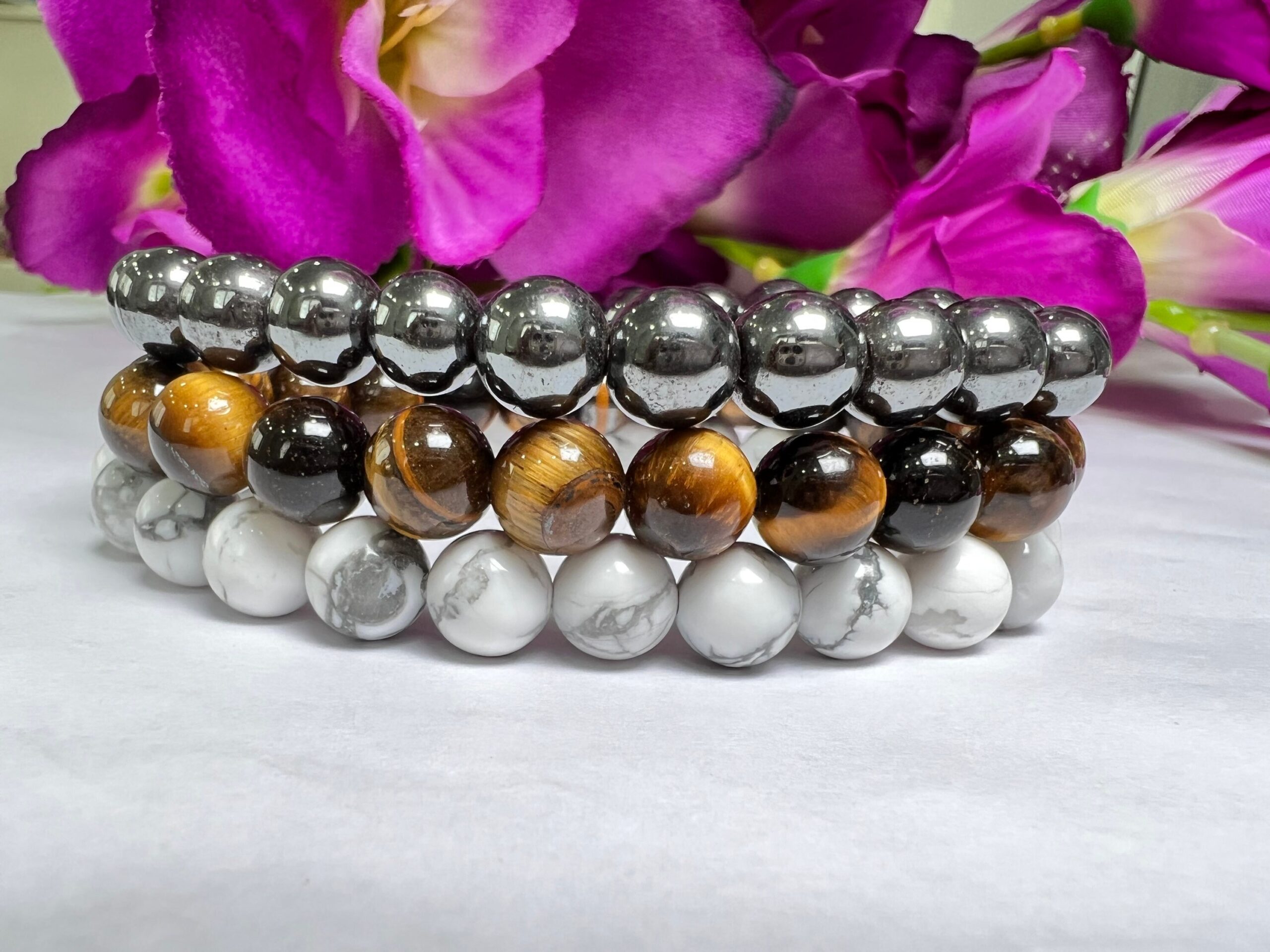 GEMINI Bracelet Tiger Eye , Hematite , Howlite Pack Zodiac Horoscope Astrology May June Birthday Set 7.5 inch 8mm