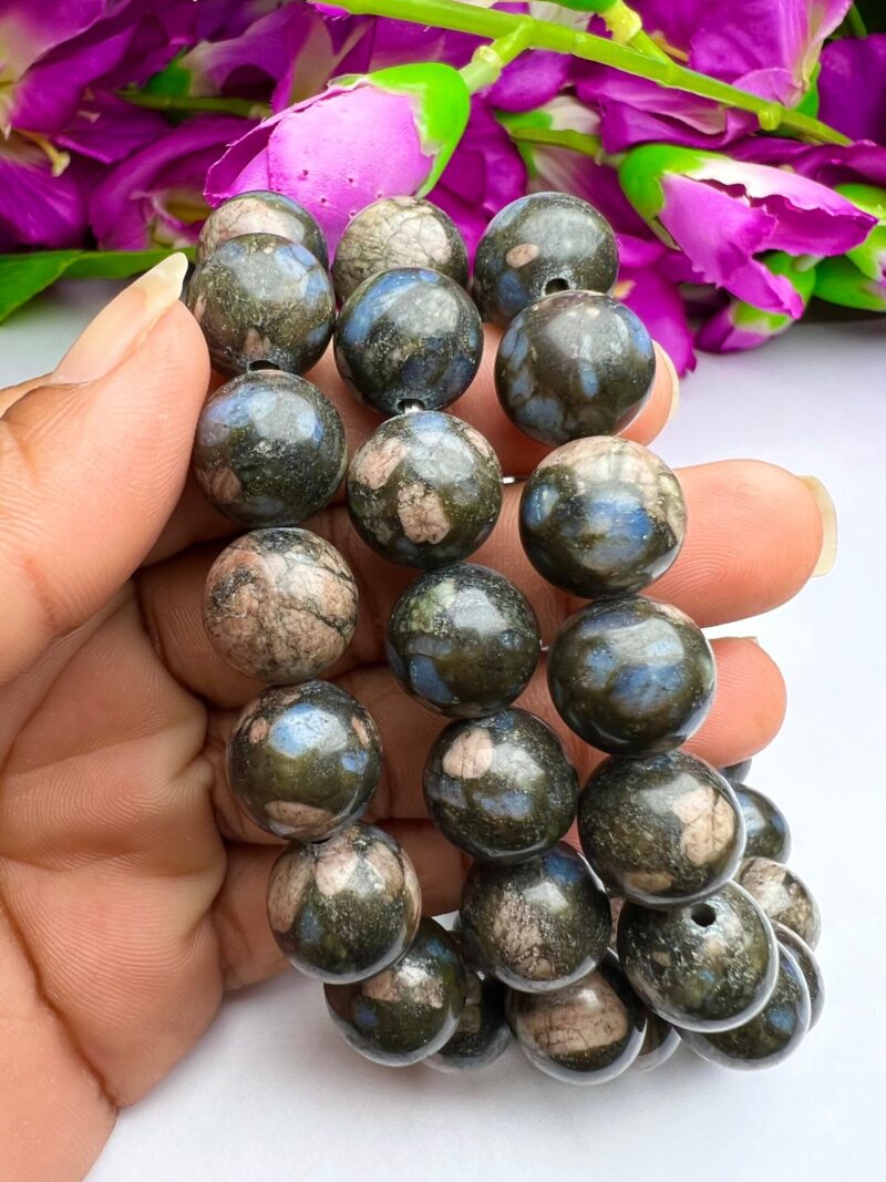 Blue Liberite Quesera Stone Round Beaded Bracelet 12 MM Stretch Bracelet - Image 5