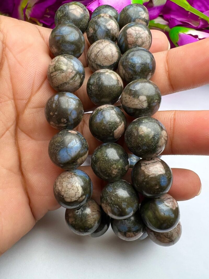 Blue Liberite Quesera Stone Round Beaded Bracelet 12 MM Stretch Bracelet