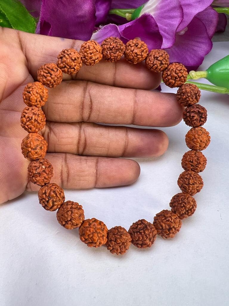 Panch Mukhi Rudraksha Beads Stretch 8mm Bracelet Healing for Men & Women, Control Stress And brings positive energy. - Image 2