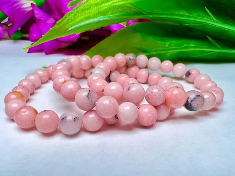 Pink Opal Stone Round Beaded Bracelet 6 MM , 7.5 mm , 10 mm Stretch Bracelet - Image 2