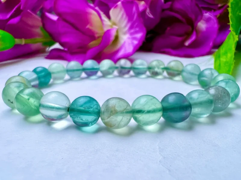 Green Flourite Stone Round Beaded Bracelet 6 MM 8 MM 10 MM Stretch Bracelet