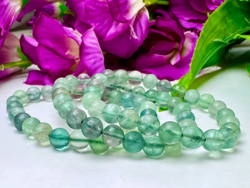 Green Flourite Stone Round Beaded Bracelet 6 MM 8 MM 10 MM Stretch Bracelet - Image 3