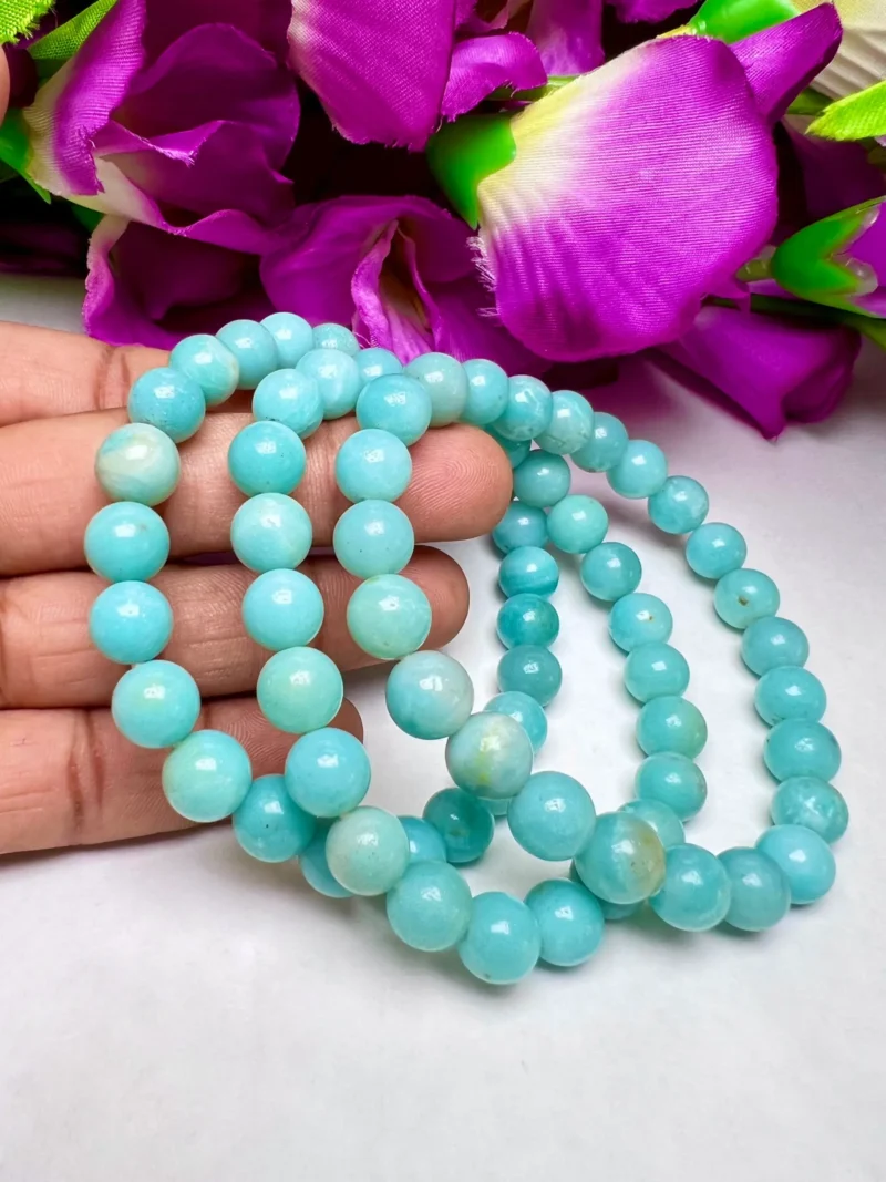 Amazonite Stone Round Beaded Bracelet 8 MM Stretch Bracelet - Image 6