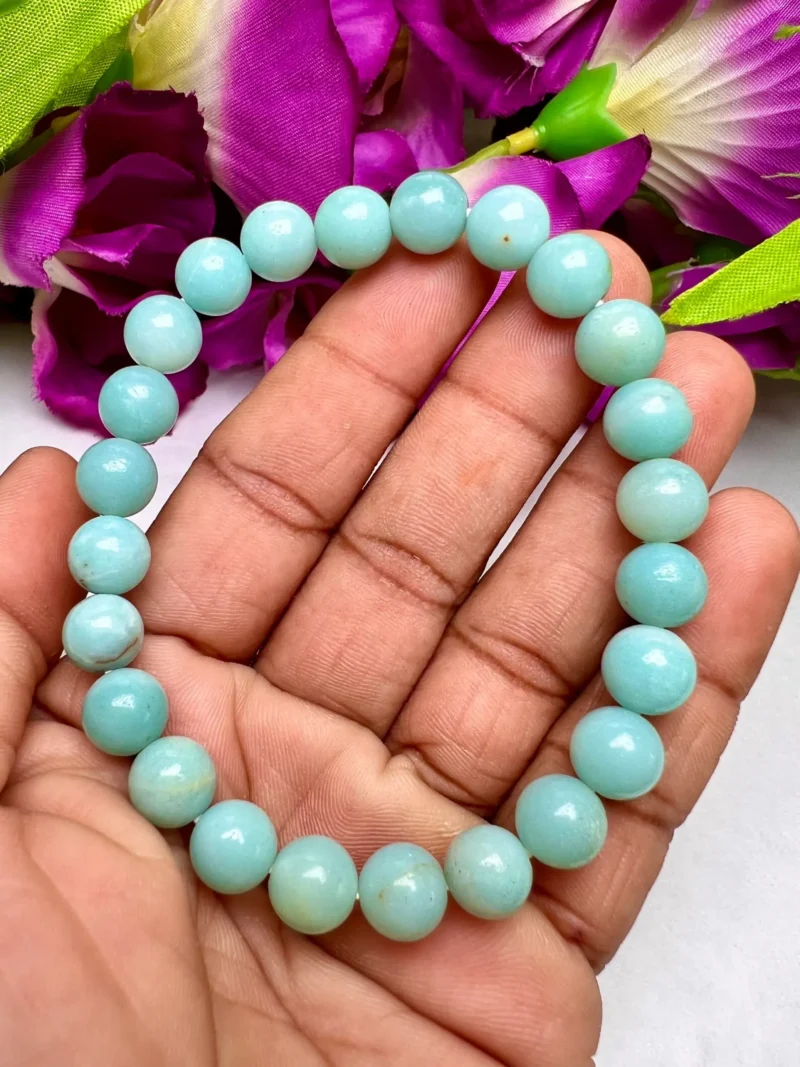 Amazonite Stone Round Beaded Bracelet 8 MM Stretch Bracelet - Image 7