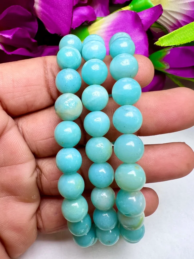Amazonite Stone Round Beaded Bracelet 8 MM Stretch Bracelet - Image 8