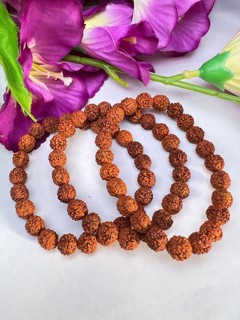 Panch Mukhi Rudraksha Beads Stretch 8mm Bracelet Healing for Men & Women, Control Stress And brings positive energy. - Image 6