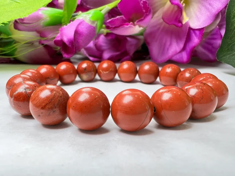 Red Jasper Round Beaded Bracelet 12 MM Stretch Bracelet - Image 2