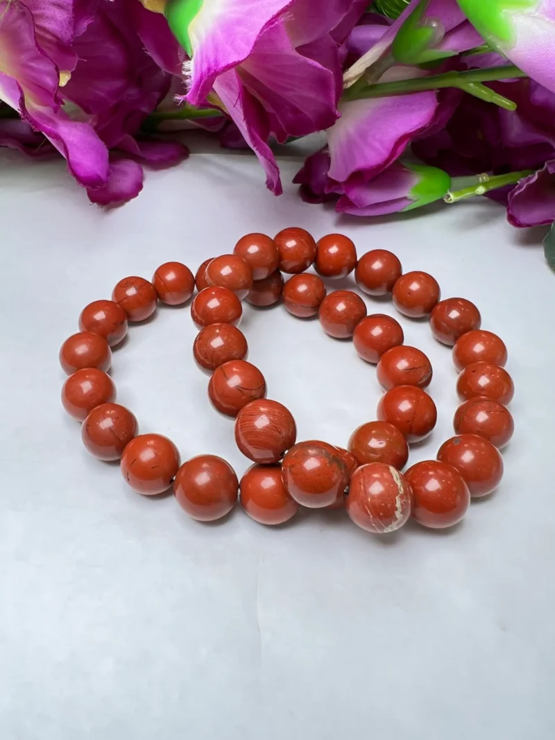 Red Jasper Round Beaded Bracelet 12 MM Stretch Bracelet - Image 3