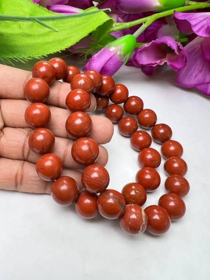 Red Jasper Round Beaded Bracelet 12 MM Stretch Bracelet - Image 4