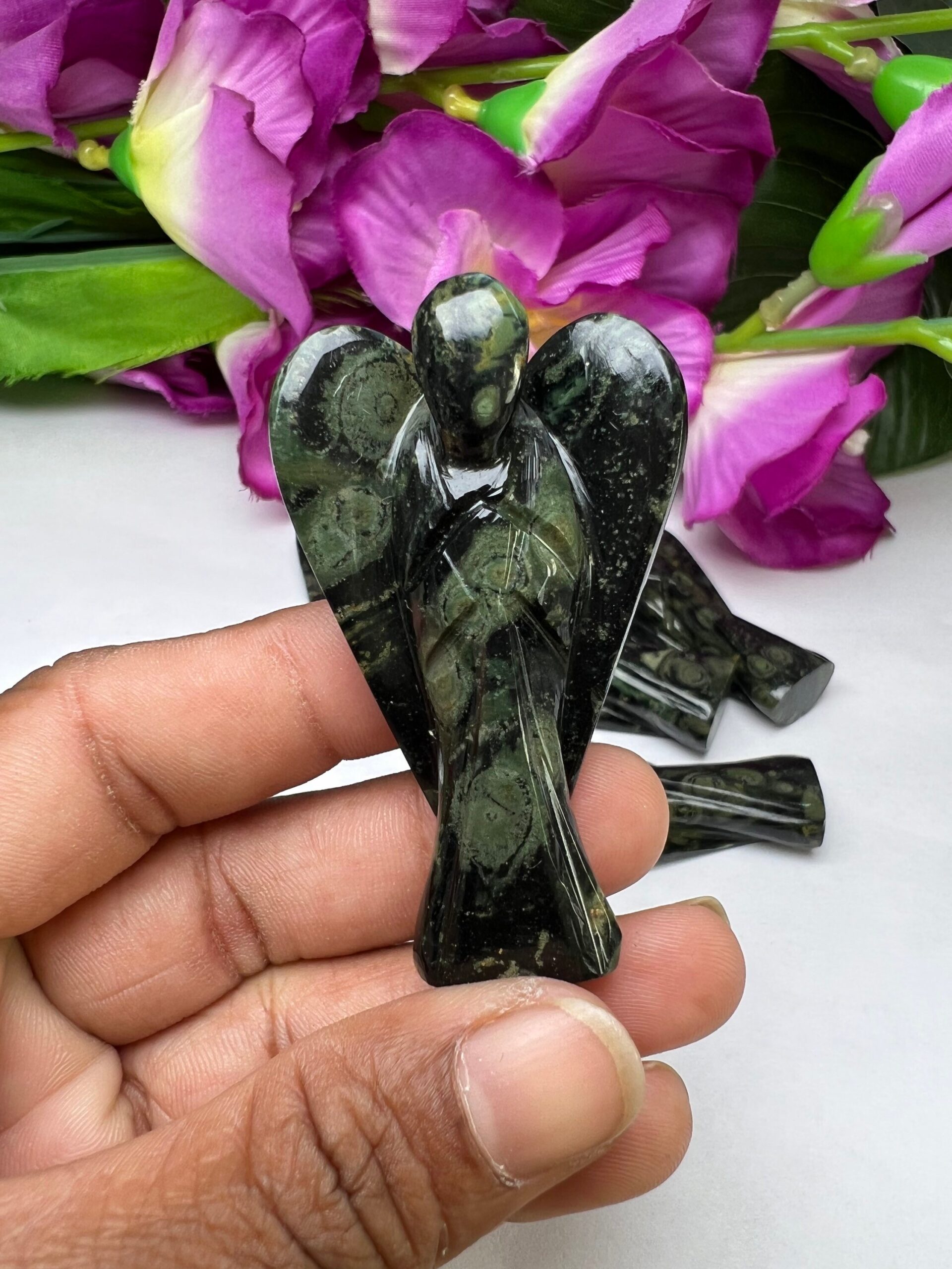 Kambaba Jasper Stone 2 inch free standing guardian angel crystal Reiki energy blessed hand carved Pocket Angel for angelic connection - Image 5