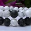 Natural Black Lava and  White Howlite Stone Round Beaded 8 MM Couple Bracelet 2-Pieces for Men and Women Bracelet, Gift Bracelet