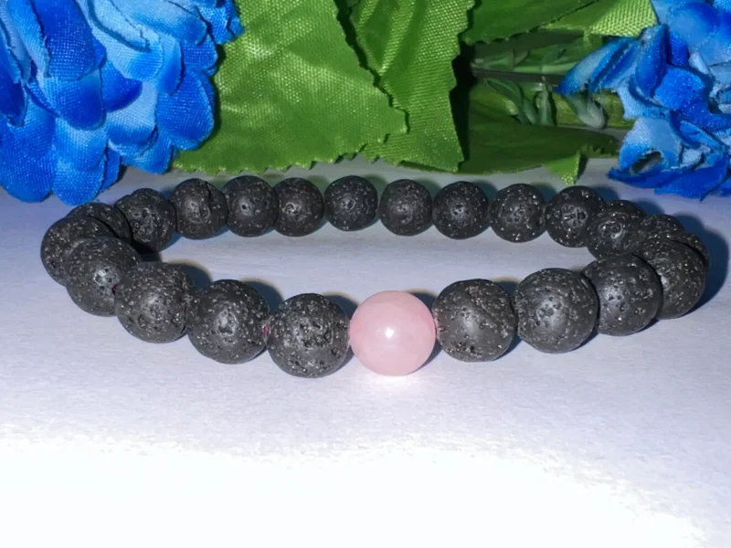 Lava & Rose Quartz Stone Bracelet Round Beaded 8 MM Couple Bracelet His Hers Couples Matching Set, 2-Pieces, Gift Bracelet - Image 2