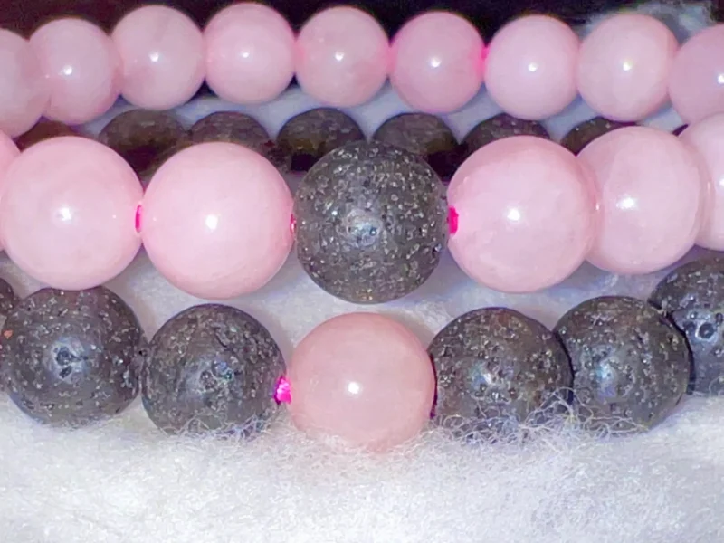 Lava & Rose Quartz Stone Bracelet Round Beaded 8 MM Couple Bracelet His Hers Couples Matching Set, 2-Pieces, Gift Bracelet - Image 3