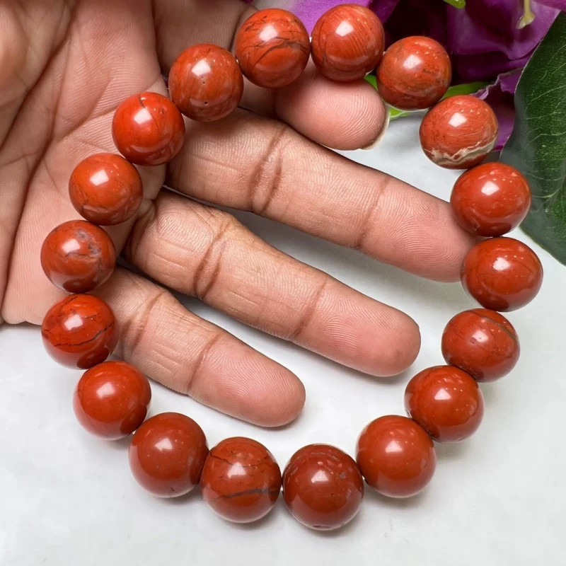 Red Jasper Round Beaded Bracelet 12 MM Stretch Bracelet - Image 6