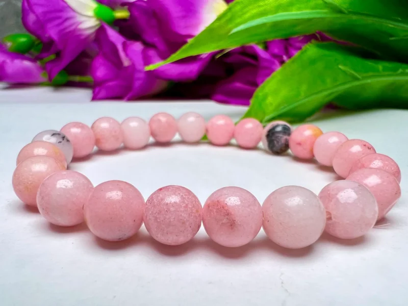 Pink Opal Stone Round Beaded Bracelet 6 MM , 7.5 mm , 10 mm Stretch Bracelet