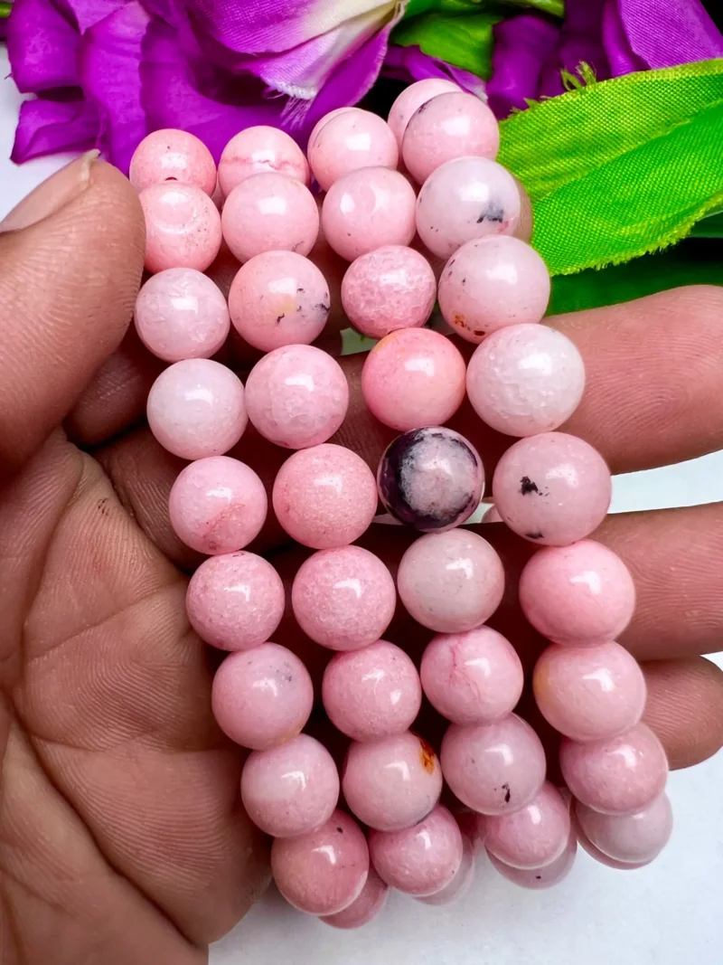 Pink Opal Stone Round Beaded Bracelet 6 MM , 7.5 mm , 10 mm Stretch Bracelet - Image 4