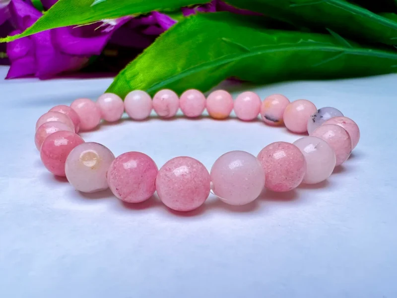 Pink Opal Stone Round Beaded Bracelet 6 MM , 7.5 mm , 10 mm Stretch Bracelet - Image 5