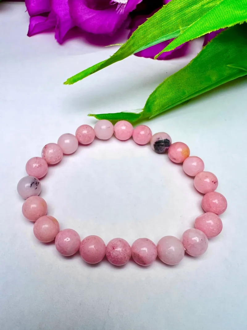 Pink Opal Stone Round Beaded Bracelet 6 MM , 7.5 mm , 10 mm Stretch Bracelet - Image 6