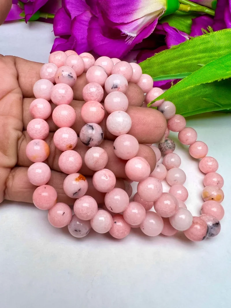 Pink Opal Stone Round Beaded Bracelet 6 MM , 7.5 mm , 10 mm Stretch Bracelet - Image 7