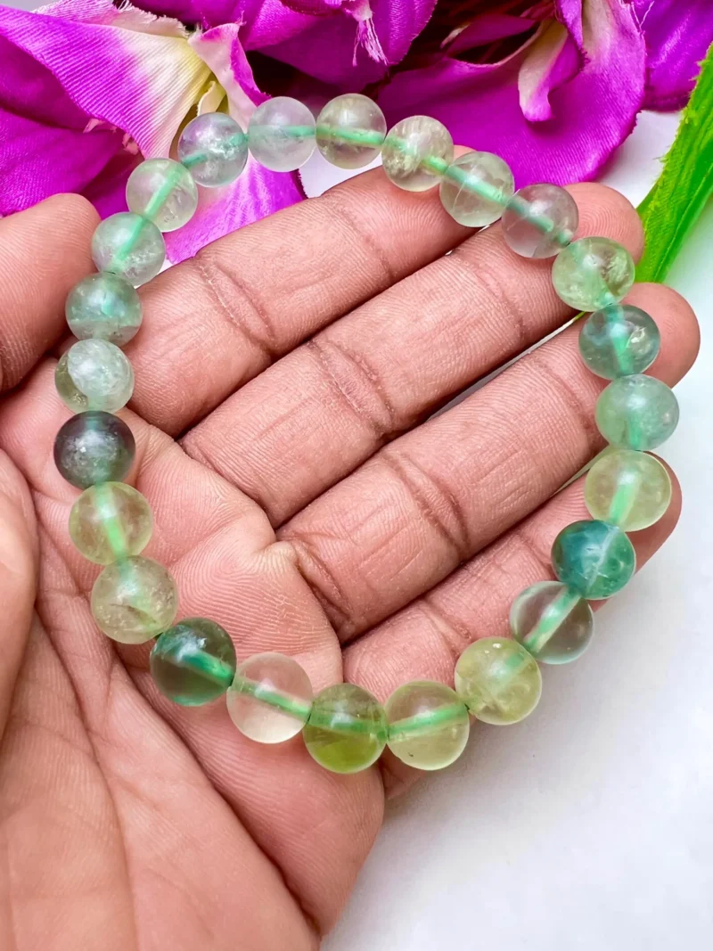 Green Flourite Stone Round Beaded Bracelet 6 MM 8 MM 10 MM Stretch Bracelet - Image 7