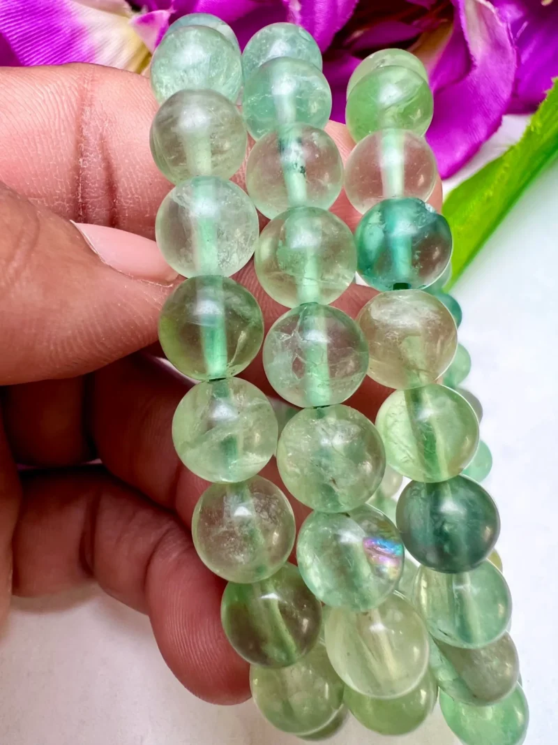 Green Flourite Stone Round Beaded Bracelet 6 MM 8 MM 10 MM Stretch Bracelet - Image 8