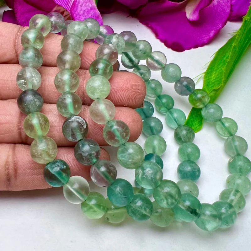 Green Flourite Stone Round Beaded Bracelet 6 MM 8 MM 10 MM Stretch Bracelet - Image 11