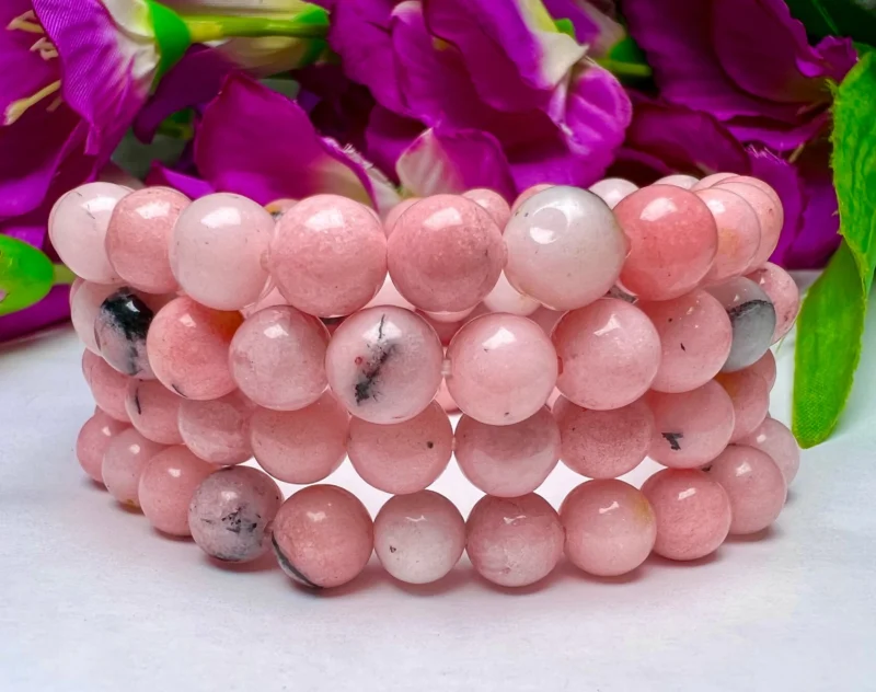 Pink Opal Stone Round Beaded Bracelet 6 MM , 7.5 mm , 10 mm Stretch Bracelet - Image 8
