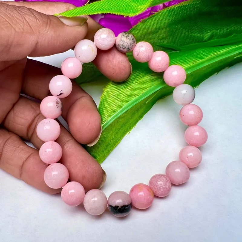 Pink Opal Stone Round Beaded Bracelet 6 MM , 7.5 mm , 10 mm Stretch Bracelet - Image 9