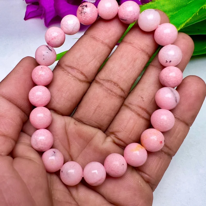 Pink Opal Stone Round Beaded Bracelet 6 MM , 7.5 mm , 10 mm Stretch Bracelet - Image 10