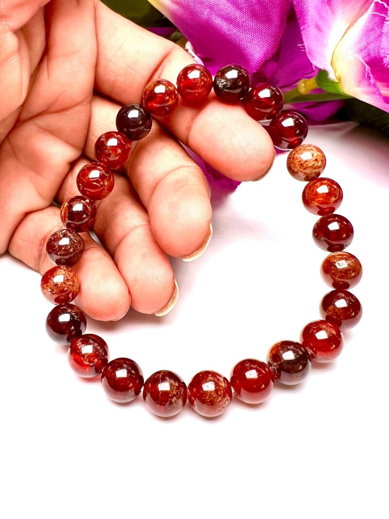 Hessonite Stone Bracelet Round Beaded Bracelet 8 MM Stretch Bracelet - Image 2