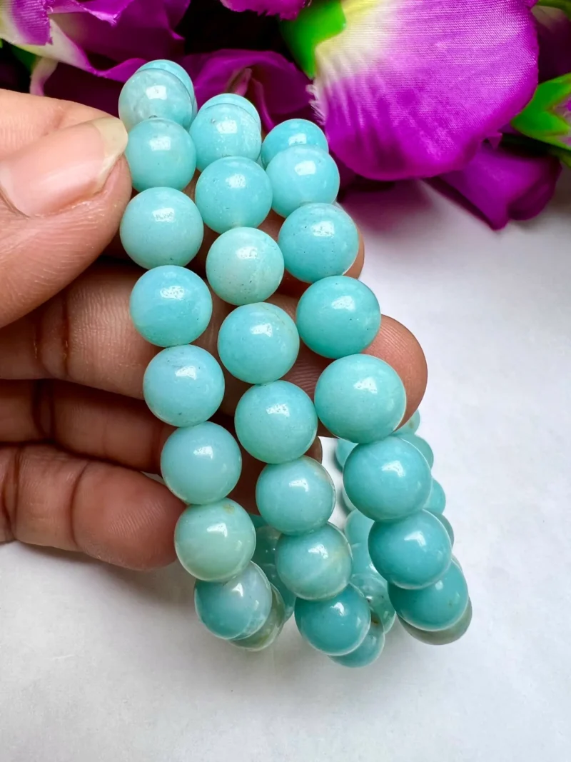 Amazonite Stone Round Beaded Bracelet 8 MM Stretch Bracelet - Image 9
