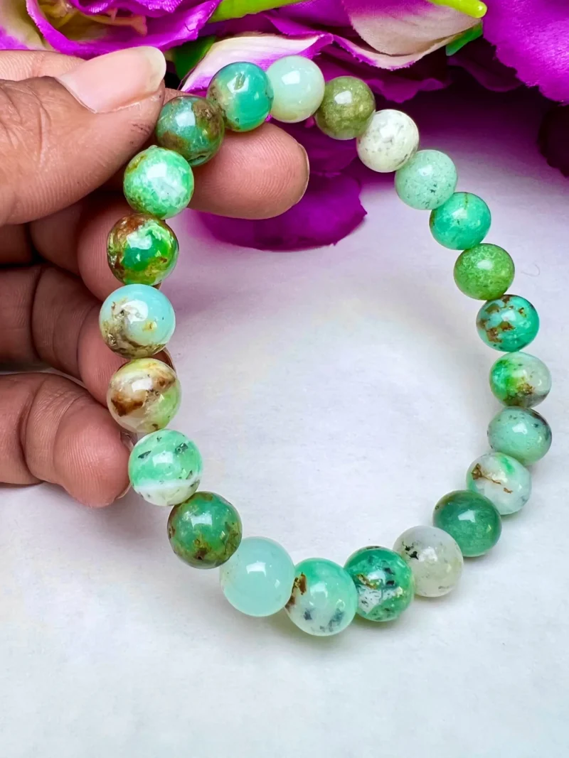 Chrysoprase Stone Round Beaded Bracelet 8 MM Stretch Bracelet - Image 4
