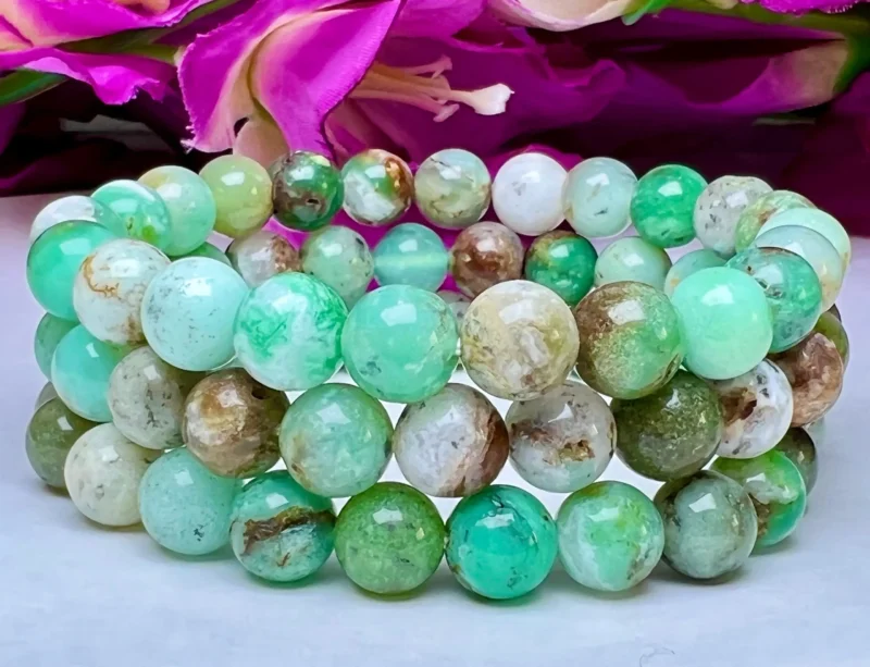 Chrysoprase Stone Round Beaded Bracelet 8 MM Stretch Bracelet