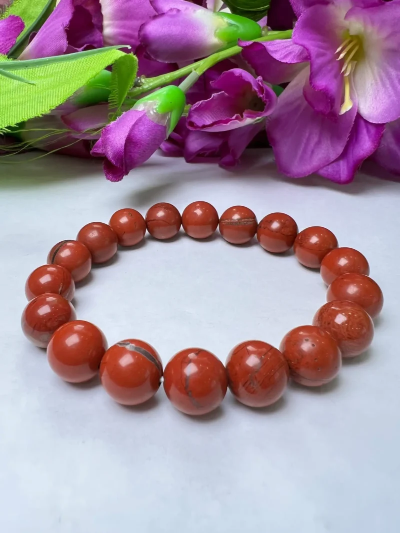 Red Jasper Round Beaded Bracelet 12 MM Stretch Bracelet - Image 8