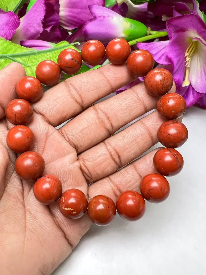 Red Jasper Round Beaded Bracelet 12 MM Stretch Bracelet