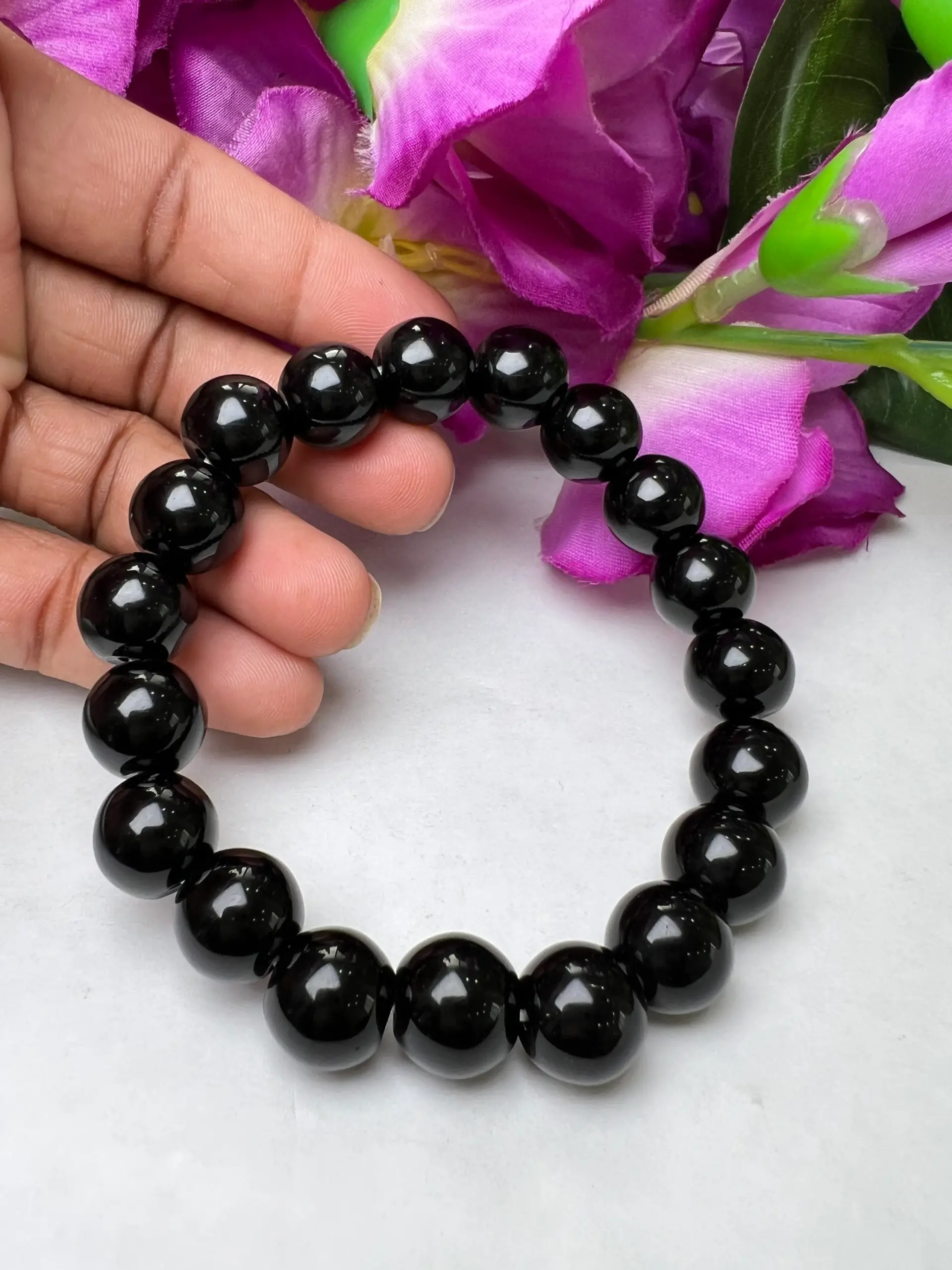 12 MM Black Onyx Round Beaded Bracelet Stretch Bracelet - Image 8
